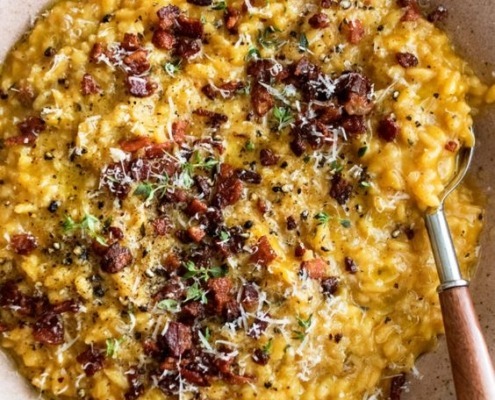 Pumpkin Risotto with Bacon. YUM. Image and recipe credit: The Original Dish